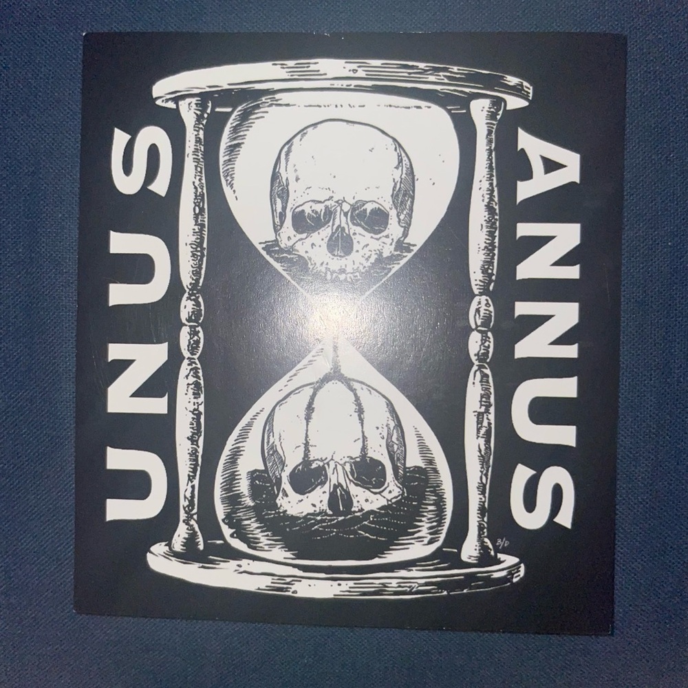 Unus Annus Skull Hourglass Original Sticker